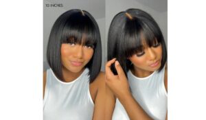 African American Texture Bob Wig with Bangs Minimalist Lace Wig