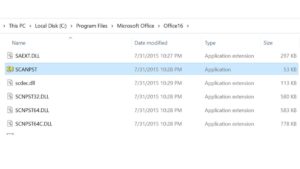 Close Outlook and locate SCANPST.exe