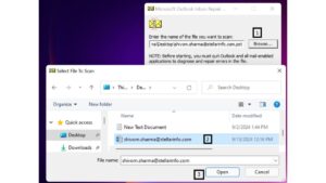 Click Browse to select the PST file. The default location of PST file is: drive:\Users\<username>\Documents\Outlook Files or drive:\Documents and Settings\\Local Settings\Application Data\Microsoft\Outlook.