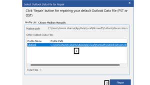 3. After selecting the PST file you want to repair, click Repair.
